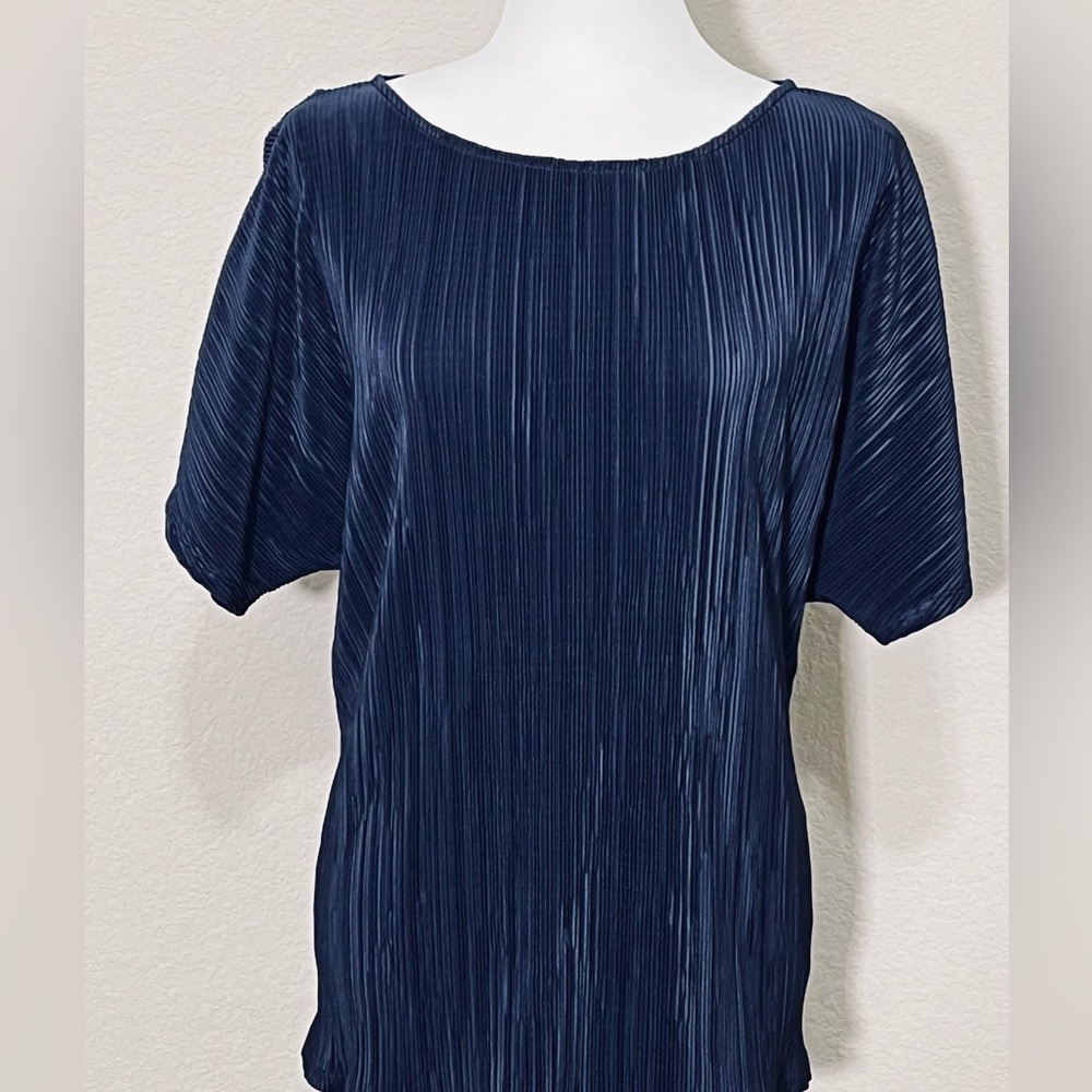 J M Collection Navy Pleated Drapey Capsule Wardrobe Blouse Petite XL